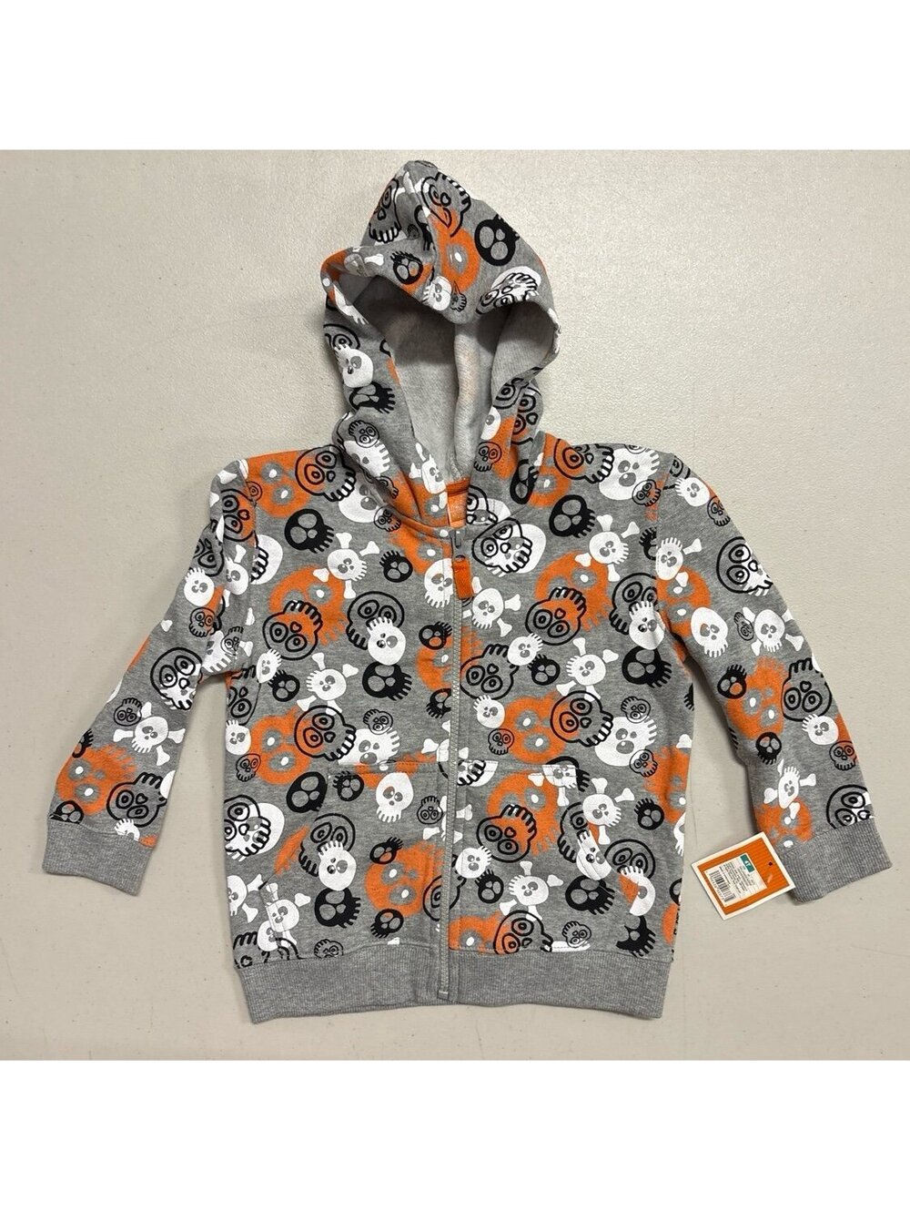 Target Halloween Hoodie Boys 4T NWT Gray Skull Crossbones Full Zip Deadstock